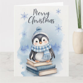 Tarjeta Pingüino Navidades de acuarela