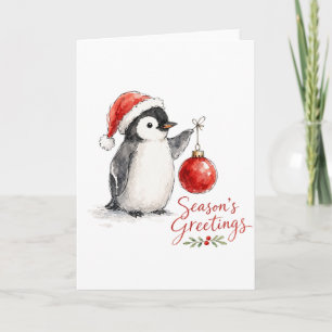 Tarjeta Pingüino Navideño Adorable con Adorno