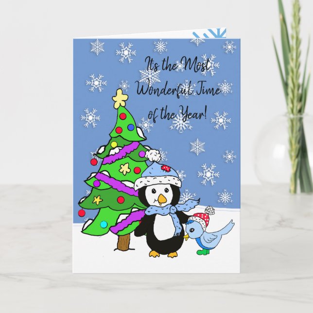 Tarjeta Pingüino navideño navideño personalizado (Anverso)