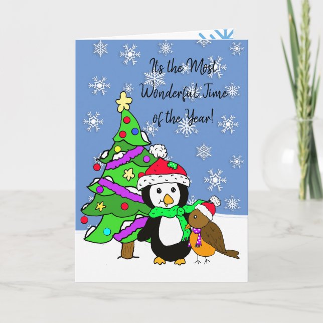 Tarjeta Pingüino navideño navideño personalizado (Anverso)
