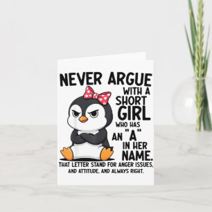 Tarjeta Pingüino Nunca Discuta Con Una Chica Baja Llamada 