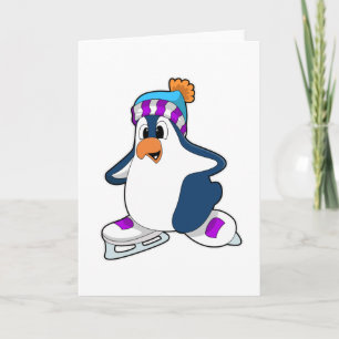 Tarjeta Pingüino patinando sobre hielo con patines de hiel