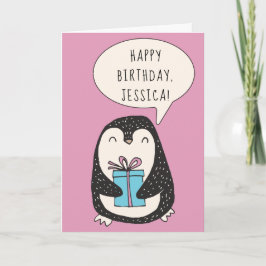 Tarjeta Pingüino personalizado con cumpleaños de regalo en