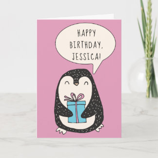 Tarjeta Pingüino personalizado con cumpleaños de regalo en