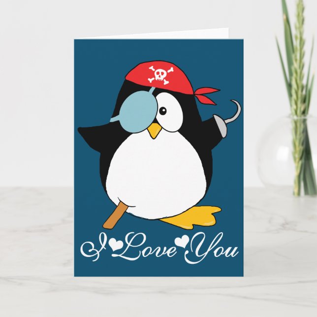 Tarjeta Pingüino Pirata Te Amo (Anverso)