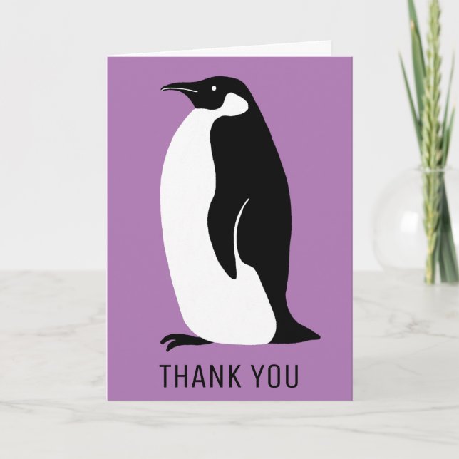 Tarjeta Pingüino Púrpura Blanco Negro Gracias (Anverso)