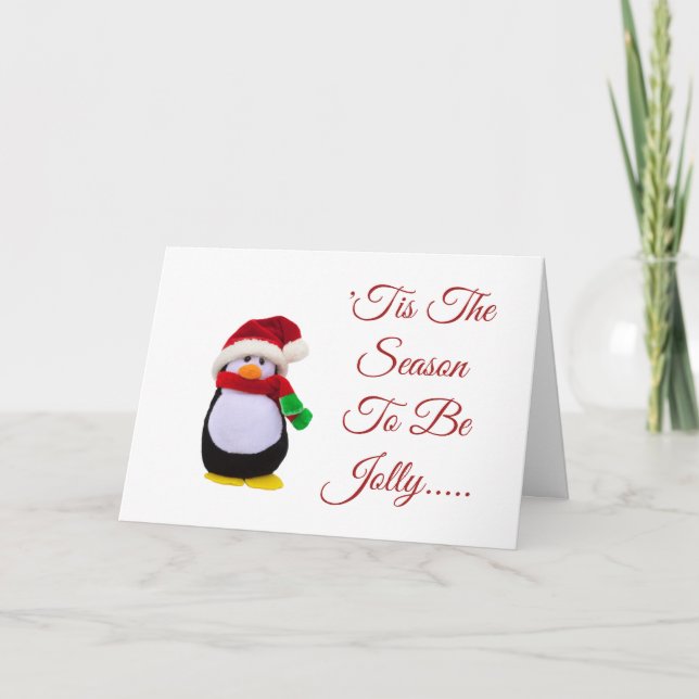 Tarjeta Pingüino relleno del juguete vestido para el (Anverso)