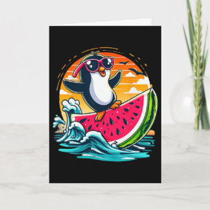 Tarjeta Pingüino Solitarios Sandboard Surfing Verano Atard
