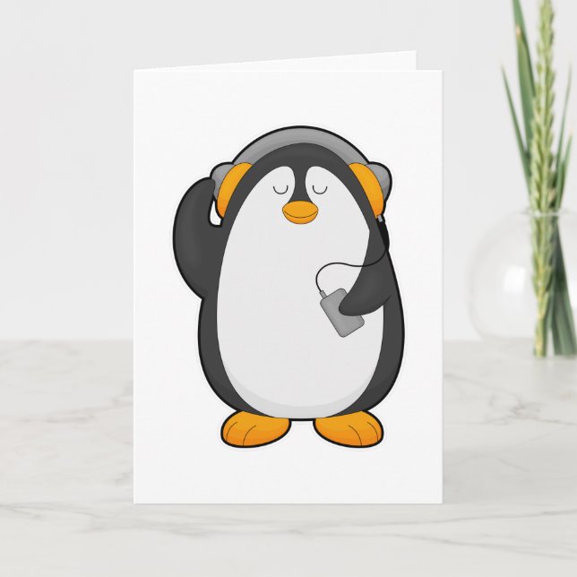 Tarjeta Pingüino y teléfono móvil con auricular (Anverso)
