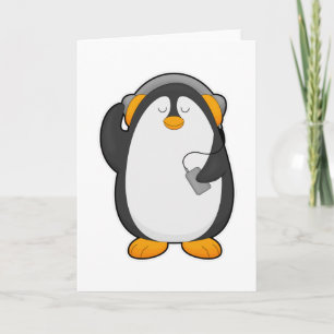 Tarjeta Pingüino y teléfono móvil con auricular