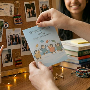 Tarjeta Pingüinos Celebrando la Graduación   Personalizado