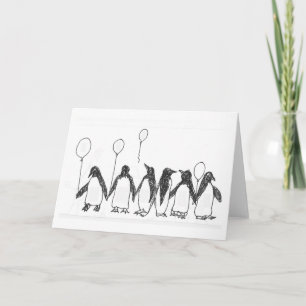 Tarjeta Pingüinos con globos de cumpleaños