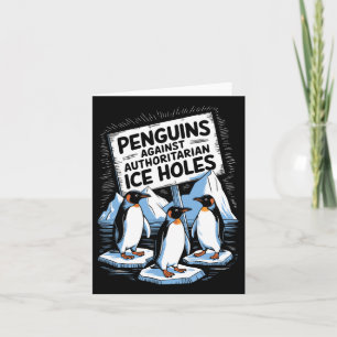 Tarjeta Pingüinos contra hielo autoritario sostienen contr