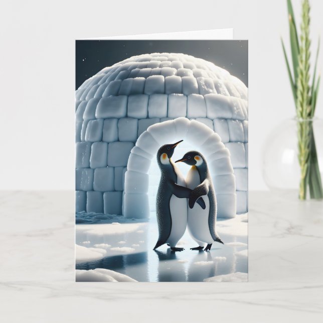 Tarjeta Pingüinos de aniversario bailando lento (Anverso)