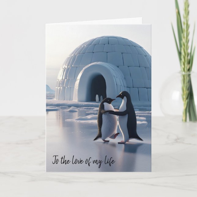 Tarjeta Pingüinos de aniversario bailando lento (Anverso)
