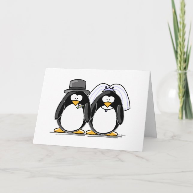 Tarjeta Pingüinos de novia y del novio (Anverso)
