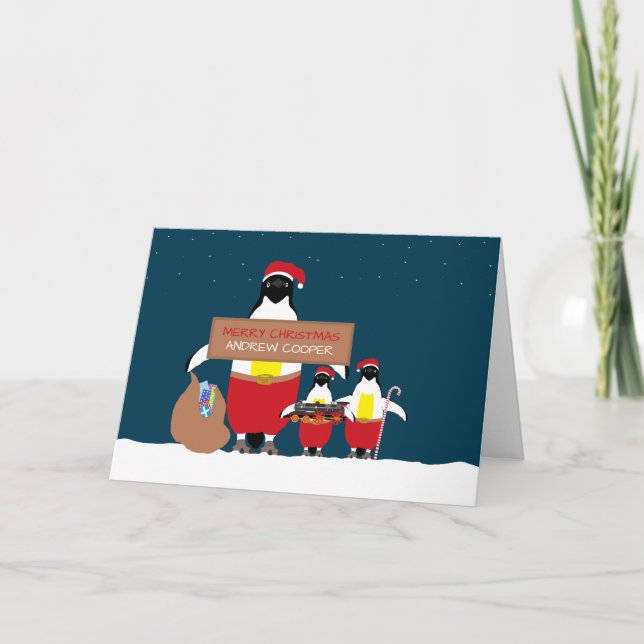 Tarjeta Pingüinos festivos, Navidades saludando (Anverso)