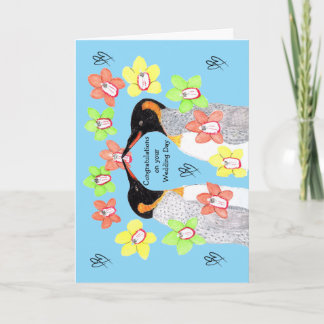Tarjeta Pingüinos Florales Amorosos en tu Día de Boda