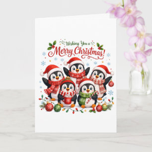 Tarjeta Pingüinos Kawaii de Navidad