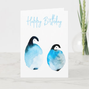 Tarjeta Pingüinos lindos acuarela