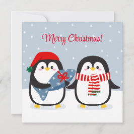 Tarjeta Pingüinos lindos con regalo