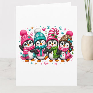 Tarjeta Pingüinos Navideños Adorables