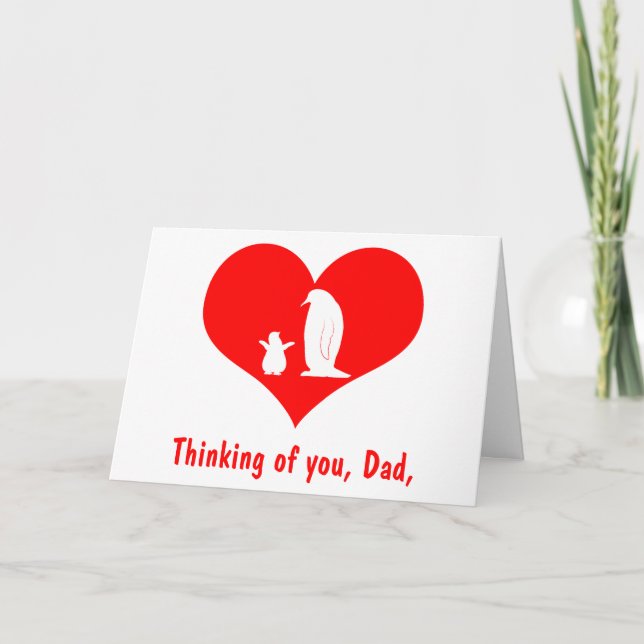 Tarjeta Pingüinos: Papá y polluelo felices del día de (Anverso)