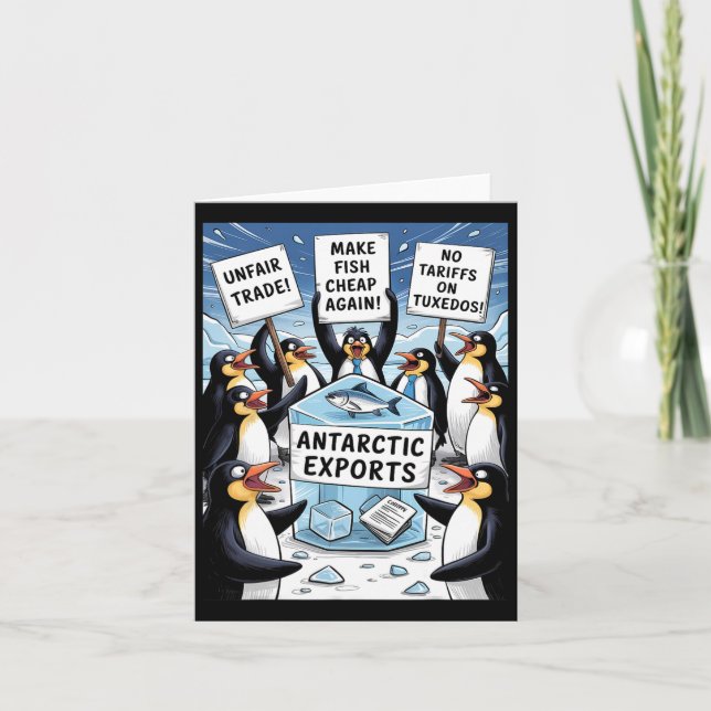 Tarjeta Pingüinos protestan contra Pengu, el gracioso impu (Anverso)