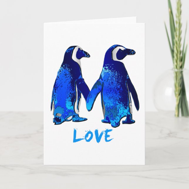 Tarjeta Pingüinos que llevan a cabo diseño del amor de las (Anverso)