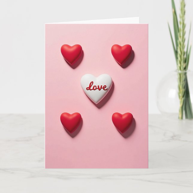 Tarjeta Pink 3D Love Hearts Valentines Card (Anverso)