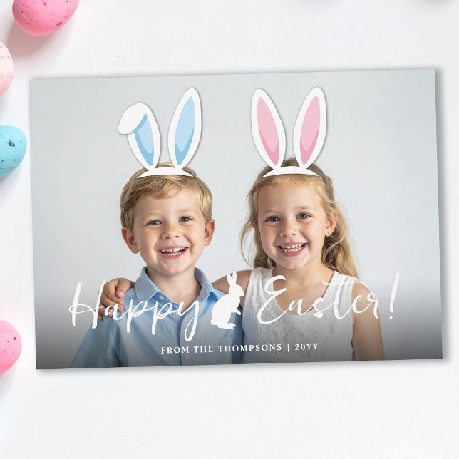 Tarjeta Pink And Blue Bunny Ears Easter Photo Overlay (Subido por el creador)