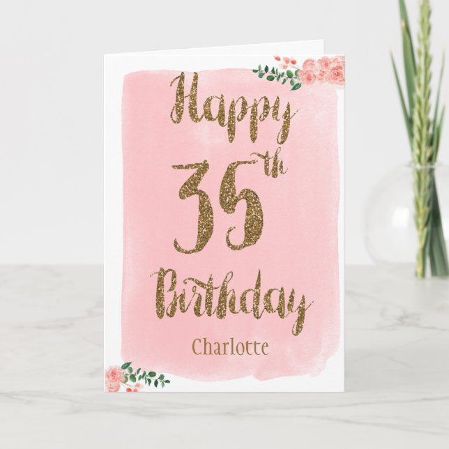 Tarjeta Pink and Gold 35th Birthday (Anverso)