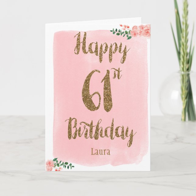 Tarjeta Pink and Gold 61st Birthday (Anverso)