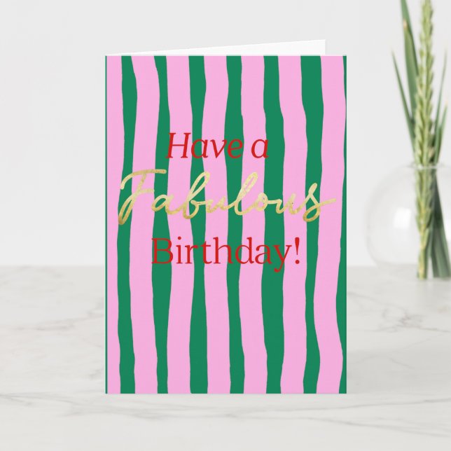Tarjeta Pink and Green Have a Fabulous Birthday (Anverso)