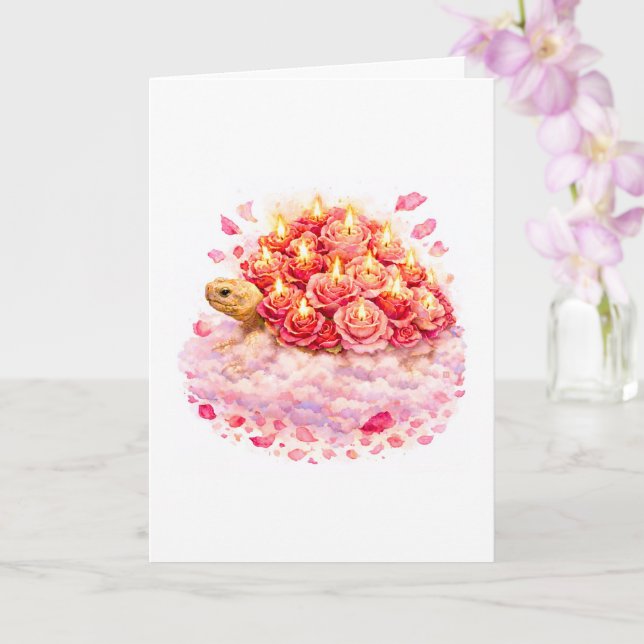 Tarjeta Pink and red Birthday Roses Sulcata turtle cloud (Orquídea)