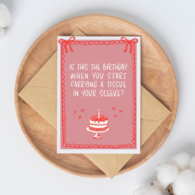 Tarjeta Pink and Red Sketch Bows & Cake Funny Adult (Subido por el creador)