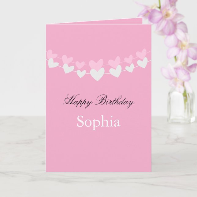 Tarjeta Pink and White Hearts Birthday (Orquídea)