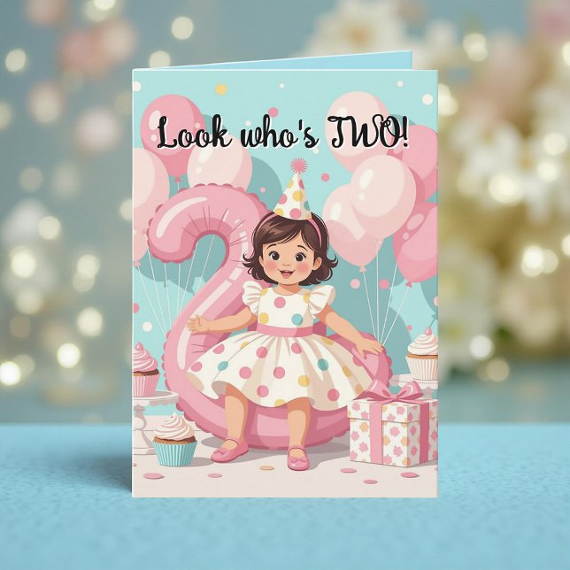 Tarjeta Pink Balloons 'Look Who's TWO! Girl's 2nd Birthday (Subido por el creador)