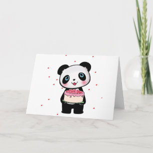 Tarjeta Pink Birday Panda Bear con entusiasta del ventilad
