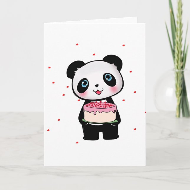 Tarjeta Pink Birday Panda Bear con entusiasta del ventilad (Anverso)
