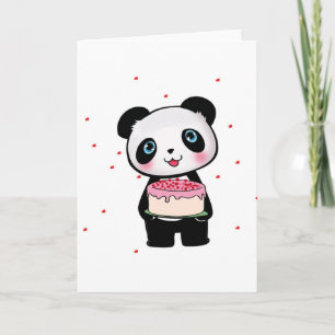 Tarjeta Pink Birday Panda Bear con entusiasta del ventilad