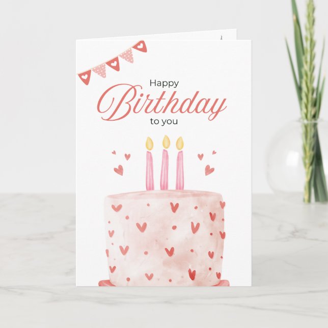 Tarjeta Pink Birthday Cake Greeting Card (Anverso)