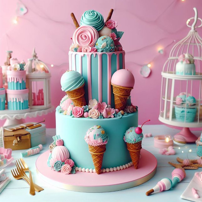 TARJETA PINK & BLUE CREAM TEMÁTICO NIÑOS CUMPLEAÑOS (Subido por el creador)