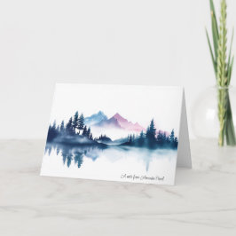 Tarjeta Pink & Blue Watercolor Mountains & Dark Pine Trees