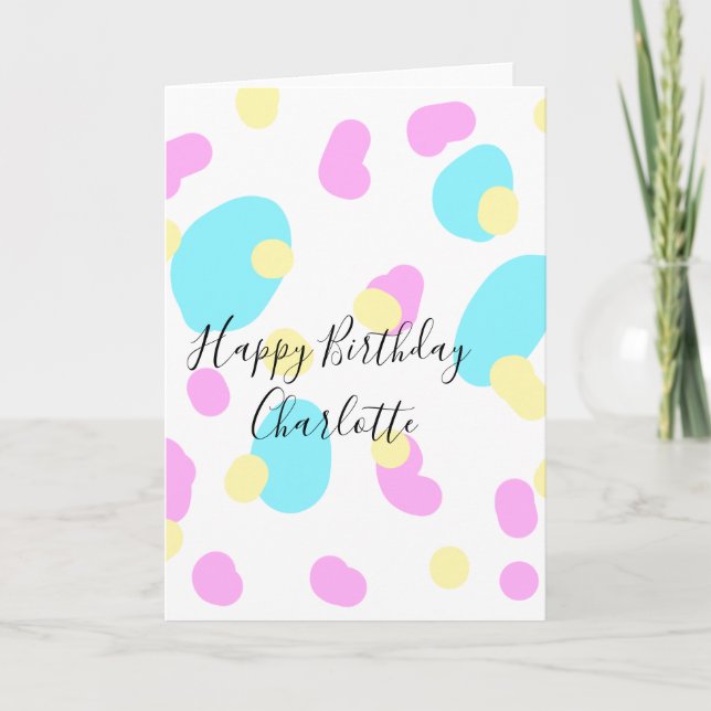 Tarjeta Pink blue yellowhappy birthday kids shapes abstrac (Anverso)