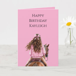 Tarjeta Pink Bow Brown Horse Brown Hair Chica Cumpleaños