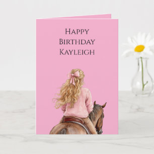 Tarjeta Pink Bow Brown Horse Chica Cumpleaños