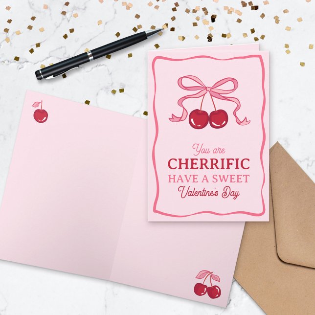 Tarjeta Pink Bow Cherry You Are Cherrific Valentine's Day (Subido por el creador)