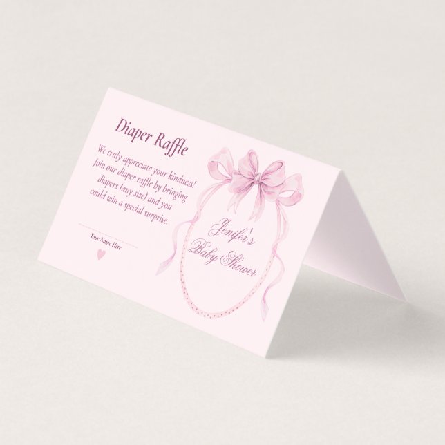 Tarjeta Pink Bow Diaper Raffle Card for Baby Shower (Anverso)