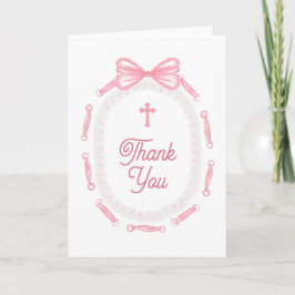 Tarjeta Pink Bow Frame Holy Cross Religious Thank You